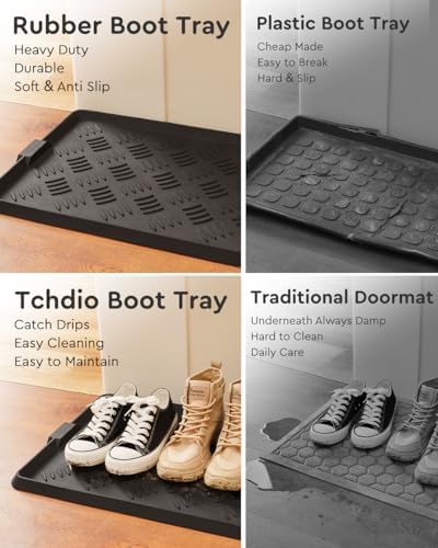 tchdio 2 Pack Rubber Boot Set, Non Slip Shoe Tray for Entryway, Multipurpose Boot Mat Tray, Durable Entryway Mud Mat for Front Door, 16x27.5 Inches - Image 2