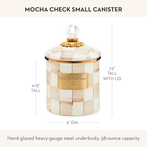 MACKENZIE-CHILDS Enamel Canister, Small, Brown-and-White Mocha Check - Image 4
