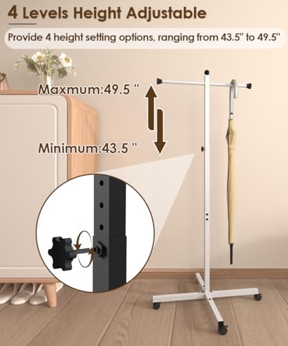 43-49 Inch Adjustable Shopping Bag Rack with Wheel, Heavy Duty Metal T-shaped Grocery Bag Holder for Retail Stores, Large Bag Display Stand for Malls,Vendor,Boutique,Trade Show, 2 Arms,White - Image 3