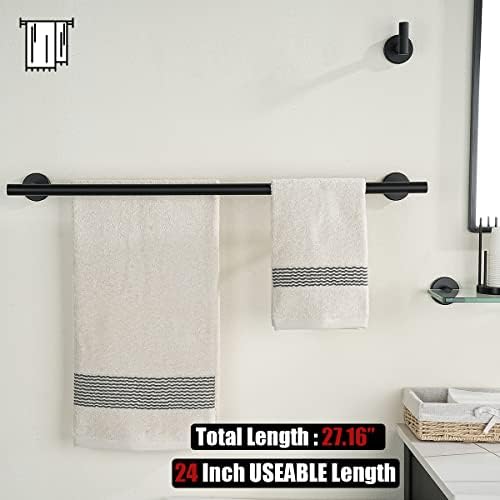JQK Double Towel Bar 27 Inch, Matte Black Useable Length 24 Inch 304 Stainless Steel Thicken 0.8mm Bath Towel Rack for Bathroom, Towel Holder Wall Mount, TB100L24-PB - Image 3