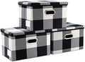 PRANDOM Collapsible Storage Bin with Lid [3-Pack] Fabric Foldable Storage Box Organizer Container Basket Cube with Cover for Home Bedroom Closet Office Nursery Black and White Grid(14.9x9.8x9.8) by Prandom