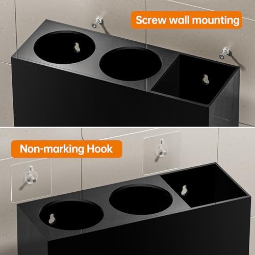 YUNEASELF Hair Tool Organizer Acrylic: Hair Dryer Holder Wall Mount - Blow Dryer Holder Cabinet Door - Bathroom Countertop Organizer for Curling Iron Hot Styling Tools Flat Iron - Black - Image 7