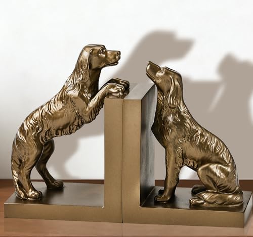 1 Pair Dog Bookends for Shelves, Vintage Resin Bookends for Heavy Books, Home Office Desk Decor, Golden Retriever Book Ends (Gold Dog) - Image 3