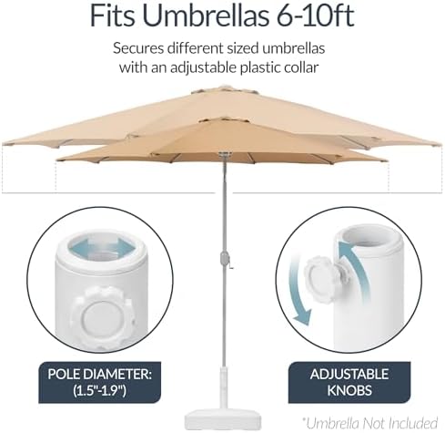 Best Choice Products 55lb Fillable Umbrella Base Stand, Plastic Patio Umbrella Stand with Pole Holder, Adjustment Knob for Outdoor, Lawn, Deck, Asscher Design - White - Image 4