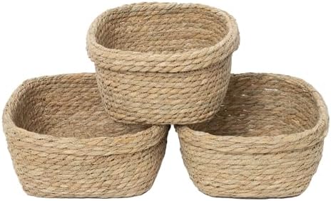 Kingwillow Square Seagrass Baskets for Organizing, Set of 3 by KINGWILLOW