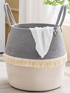 KAKAMAY Woven Baskets for Storage(17"x17"),Large Cotton Rope Woven Baby Laundry Hamper,Collapsible Laundry Basket, Blanket Basket for Organizing Living Room,Nursery,Pillows,Toy Chest(Grey) by KAKAMAY