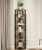 CHOEZON 6-Tier Corner Shelf, Corner Bookcase, 66.9" Tall Vertical Display Rack, Plant Stand, Open Storage Shelf, for Living Room, Bedroom, Study, Kitchen, Greige and Black TCJ13BG by Choezon