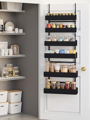 6-Tier Door Organizer, Heavy Duty Hanging Basket Spice Rack Shelves for Pantry Kitchen, Black by Unknown