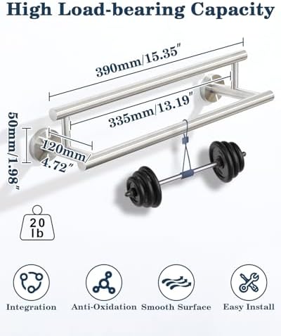Alise Double Towel Bar,16" Towel Racks for Bathroom Wall Mounted,Nickel - Image 2