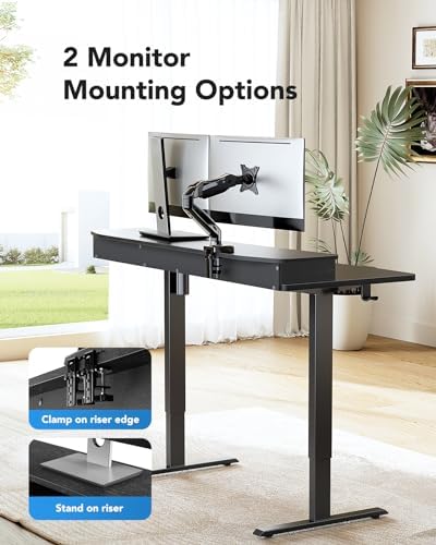 HUANUO 55″ x 26″ Electric Standing Desk with 2 Drawers, C-Clamp Mount Compatible, Height Adjustable Computer Desk, Home Office Stand Up Desk with 4 Preset Heights & 2 Hooks, Black - Image 3