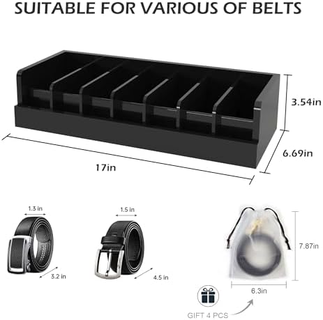 Belt Organizer for Drawer - Bamboo Belt Storage Organizer | Belt Rack for Closet Wall Mount Men Women Tie Sock Bra Scarf Ribbon (Black, 7 Grids) - Image 6