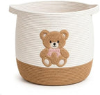 Teddy Bear Nursery Basket, Cotton Rope Baby Laundry Hamper with Handles by Unknown