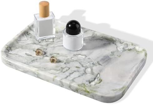 Karibiber Luxury Marble Vanity Tray, Bathroom Tray Countertop, Bianco Marble/Stone, Home Decorative Dresser Organizer, Storage for Kitchen Sink, Perfume Jewelry Holder(Green&White) by Karibiber