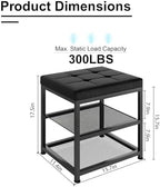 Small Shoe Storage Bench with PU Leather Seat Cushion, 3-Tier Freestanding Shoe Rack Organizer for Entryway, Heavy-Duty Metal Mesh Shelves, Supports Up to 300 lbs, Black (15.7"x11.4"x17.5") - Image 3