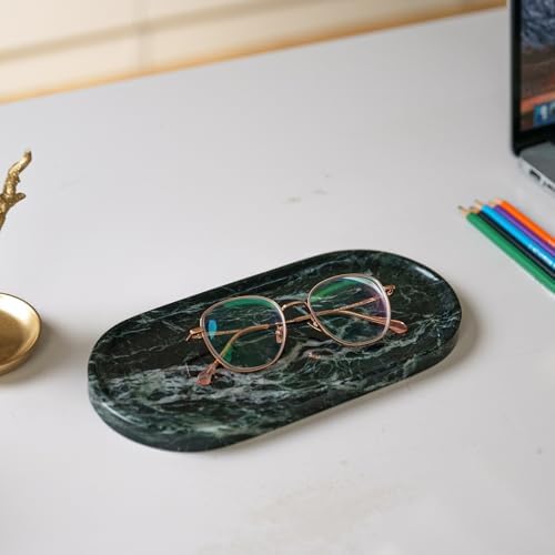 Emerald Green Marble Tray | Bathroom Jewelry Organizer | Spa-Quality Perfume Tray for Dresser, Nightstand, Makeup Table | Natural Stone & Non-Slip Base,9.8"x4.7"x0.6" - Image 4