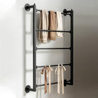 5 Tier Wall Mounted Tie Rack Scarf Display Stand Belt Pants Hangers Scarves Hijab Stand, Towel Rack Ribbon Holder,Wrapping Paper Spool Storage for Retail,Store (Black, 5 Tier 23.6x29.5in) by Pinelicorn