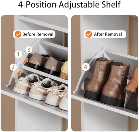 White Hidden Shoe Cabinet with 3 Flip Drawers & Coat Rack, Entryway - Image 4