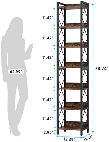 Tribesigns 78.7 Inch Tall Skinny Narrow Bookshelf Bookcase Set of 2, Brown - Image 2