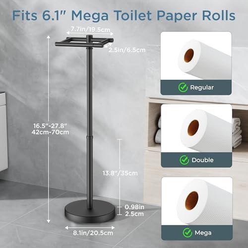FORIOUS Toilet Paper Holder Stand Adjustable for Bathroom, Matte Black - Image 6