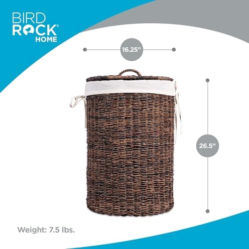 BIRDROCK HOME Seagrass Laundry Hamper with Lid and Liner, Espresso, 26.5” - Image 2