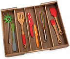Lipper International Acacia Wood Expandable Flatware Drawer Organizer for Kitchen Utensils, Silverware, or Home Office Supplies, 12 3/4" to 23" Wide x 18" Deep x 2 1/2" High - Image 3