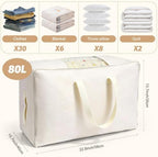 Soft Large Canvas Storage Bags with Zipper. Thick Breathable. Four Carrying Handles and Window. Cotton Linen Storage for Pillows, Quilt, Blankets and Comforter, 80L, Beige - Image 2