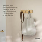 Umbra Flip Coat Rack, Wall Mount Retractable Hooks, 3-Hook, Natural/Nickel - Image 4