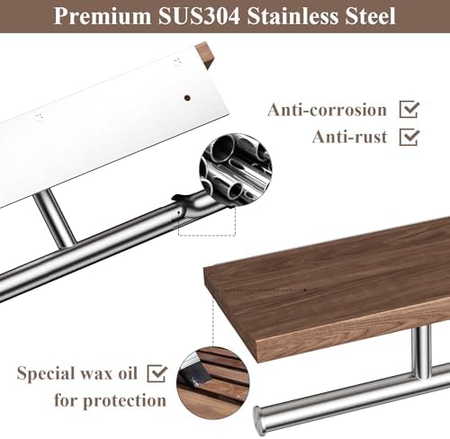 Tindbea Rustic Double Toilet Paper Holder with Walnut Wood Shelf, Farmhouse Toilet Paper Holder Brushed Nickel Stainless Steel Bathroom Tissue Roll Holder - Image 4