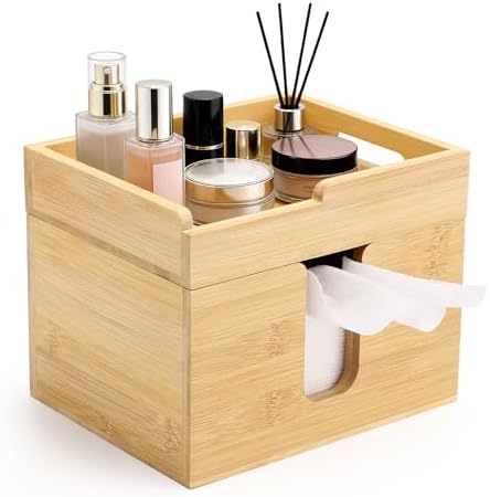 Disposable Facial Towel Holder with 120 XL Towels, Bamboo Organizer by LetUsMakeHomeYourFavoriteDestination