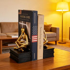 Reading Figurine Book Ends Book Lovers Gifts for Bookshelf Decorations for Readers, Graduates, Students, Teachers, Sculpture Home Decor for Shelves Desk Office Living Room (Black/Gold) - Image 2