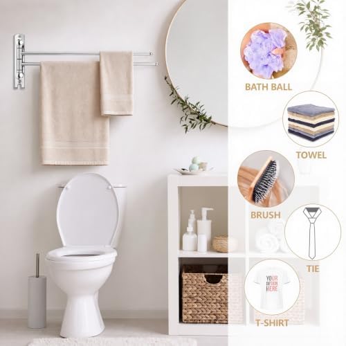 Teenyyou 20.4" Swivel Towel Rack 2 Arms 304 Stainless Steel Sliver - Image 5