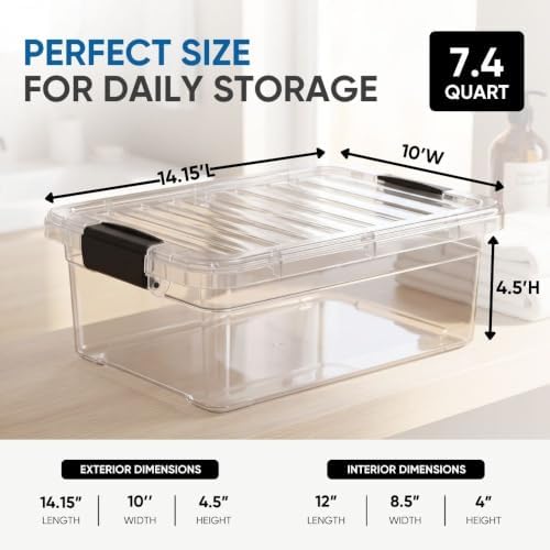 Superio 7.4 Quart Clear Plastic Storage Bin with Lid, Stackable Organizer Box, BPA-Free Storage Container for Home, Garage, School & Office, 1 Pack - Image 2
