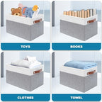 4 Pack Large Fabric Storage Baskets with Handles (White with Grey,15" L*13" W*13" H) - Image 4