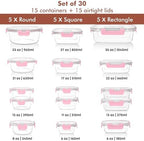 Razab 30 PC Glass Food Storage Containers with Lids - Reusable Glass Meal Prep Containers for Lunch and Leftovers - Airtight & Leakproof Snap Locking Lids - Oven, Freezer, Microwave, Dishwasher Safe - Image 2