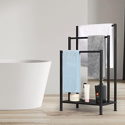 Freestanding Towel Rack, 3 Tier Metal Towel Rack, Black - Image 4