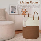 JMvicyroam 60L Cotton Rope Laundry Basket Hamper, White and Brown - Image 3
