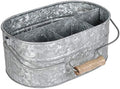 Alpha Living Home Galvanized Metal Utensil Caddy - Rustic Farmhouse Organizer Metal Garden Caddy with 4 Compartments and Wooden Handle for Kitchen, Buffet & Outdoor Events (Silver) by ALPHALivingHOME