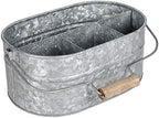 Alpha Living Home Galvanized Metal Utensil Caddy - Rustic Farmhouse Organizer Metal Garden Caddy with 4 Compartments and Wooden Handle for Kitchen, Buffet & Outdoor Events (Silver) by ALPHALivingHOME