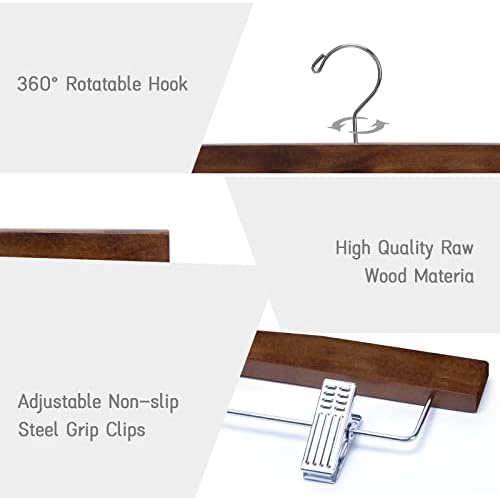 Nature Smile Solid Lotus Wood Deluxe Wooden Pants Hangers, Retro, 20 Pack - Image 3