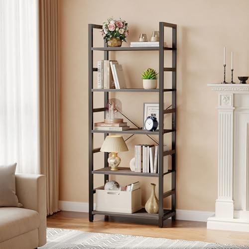 DUMOS 5-Tier Bookshelf, Modern Tall Bookcase Book Shelf - Image 2