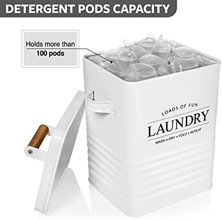Calindiana Modern Farmhouse Metal Laundry Soap Dispenser with Scoop for Decor and Space Saving Organization, White - Image 5