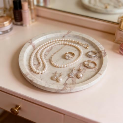 Natural Travertine Marble Round Tray: 7.8" Bathroom Vanity Counter Décor - Image 7