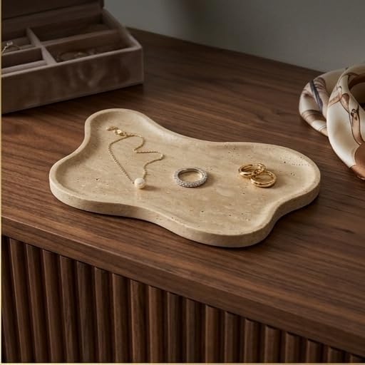 Cloud Shape 100% Natural Travertine Tray Luxury Travertine Vanity Organizer for Bathroom Kitchen Counter, Decorative Tray for Dresser Home Décor, 13.3x8.3x0.7 inches - Image 3