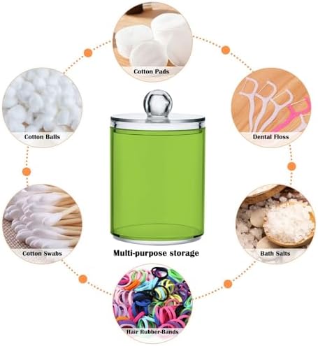 4 Pack Qtip Holder Dispenser with Lids,Green Storage Containers,Bathroom Canisters Organizer for Cotton Ball,Cotton Swab,Cotton Round Pads,Floss 21214713 - Image 3