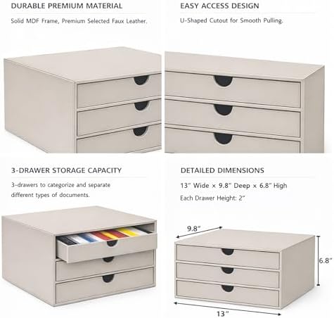 UnionBasic Document Organizer, 3-Drawer File Cabinet Document Storage Box, Office Desktop Filing Organizer, Feather Gray - Image 3