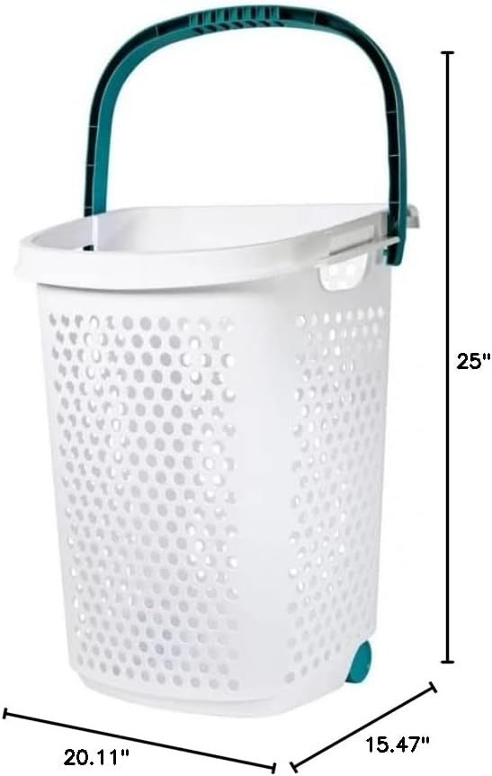 ReMoiz Wheeled Design Clothes Laundry Basket, 70.52 Liter Capacity Mind Reader Basket Collection, 2 Bushel Rolling Plastic Laundry Hamper with Pop-up Handle, White, Large - Image 2