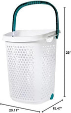 ReMoiz Wheeled Design Clothes Laundry Basket, 70.52 Liter Capacity Mind Reader Basket Collection, 2 Bushel Rolling Plastic Laundry Hamper with Pop-up Handle, White, Large - Image 2