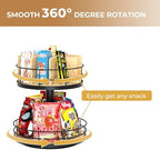 Snack Organizer - Versatile Snack Storage 2 Tier Lazy Susan with Convenient Grab-and-Go Design, Wood and Metal Snack Holder for Home, Office, Breakroom, 12.13" L x 12.13" W x 12.56" H - Image 2