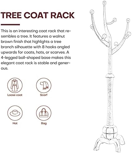 Bekrvio Freestanding Wood Coat Rack with Stable Sphere Base, Wine Red - Image 4
