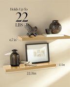 BAYKA Light Oak-Toned Floating Shelves 22.5in, Set of 3, Wall Mounted Shelf - Image 3